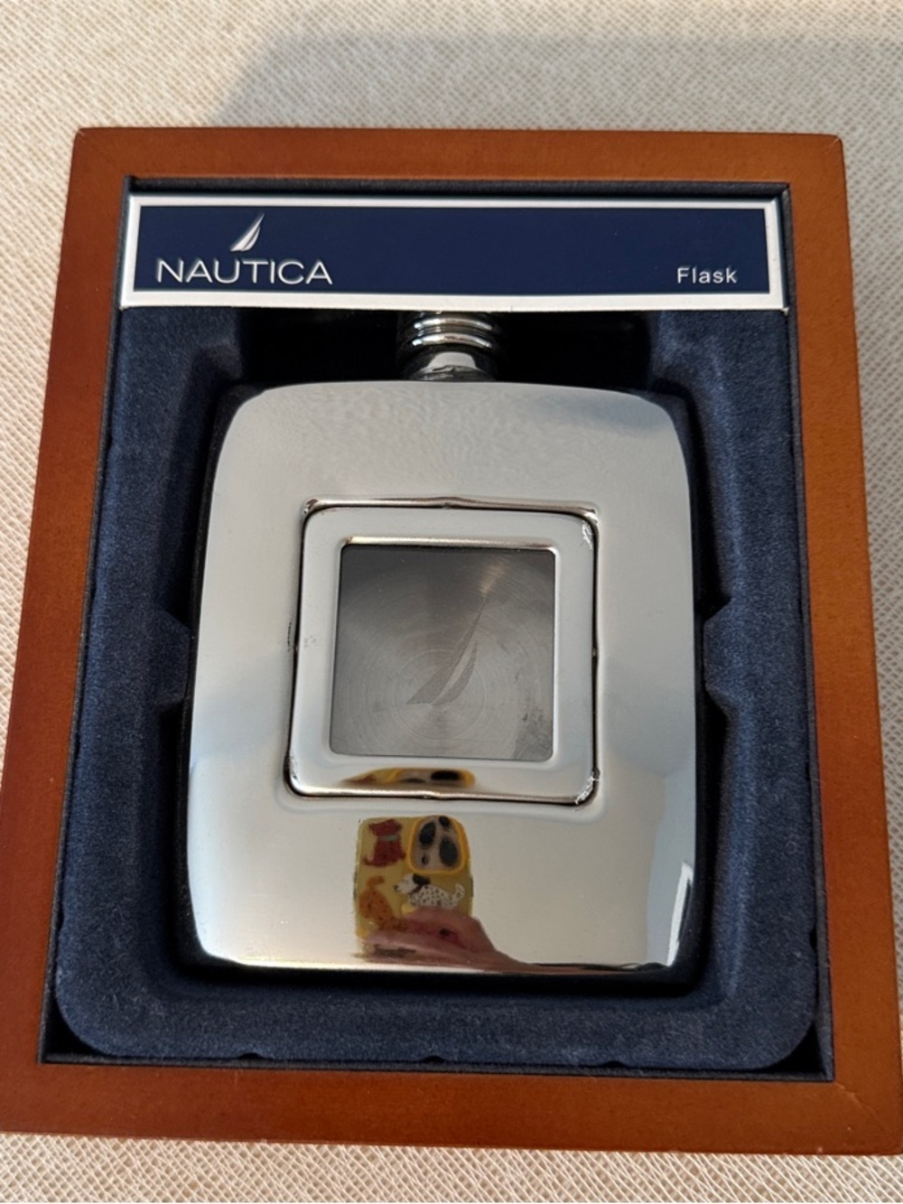 Brand New Nautica Polished Stainless Steel Flask with Square Window - Silver